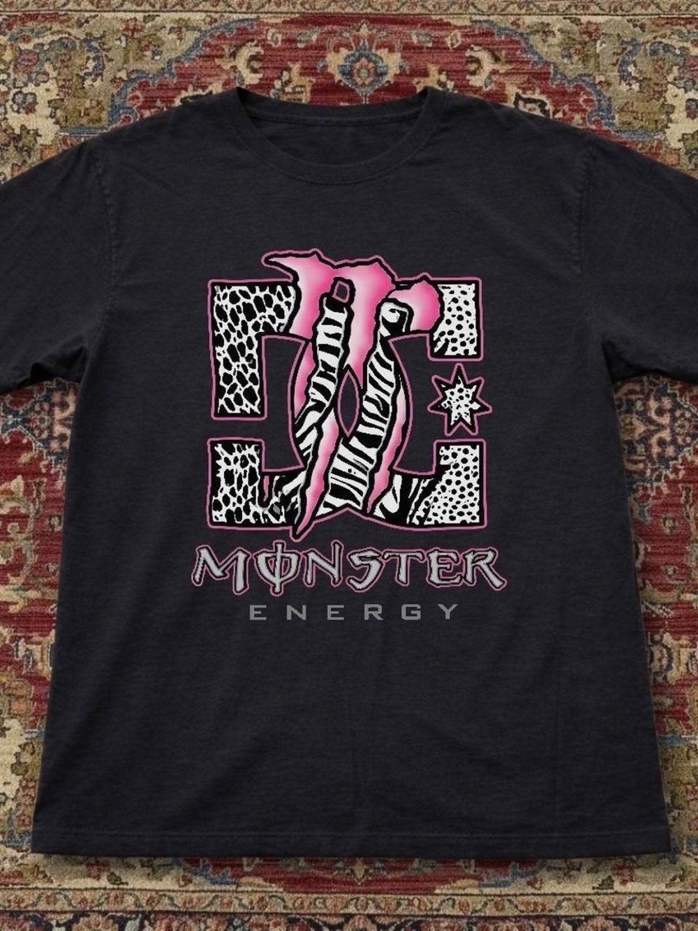 Gildan Black Short Sleeve Tee with Pink and White Graphic